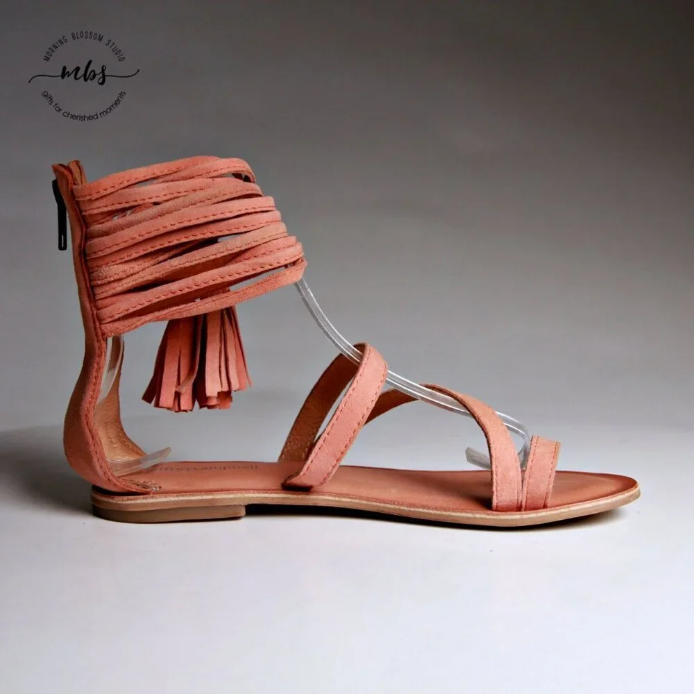 Jeffrey Campbell Glady Leather Tassel Zip Toe Loop Sandals Orange‎ Women Size 3